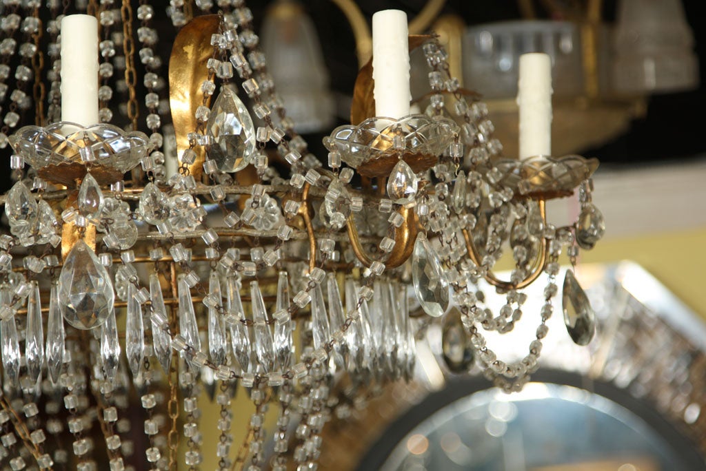 Grand Italian Gilt Tole and Crystal Eight Light Chandelier 1